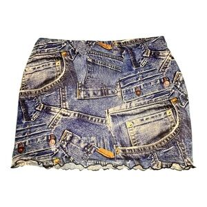 PrettyLittleThing Denim Printed Skirt